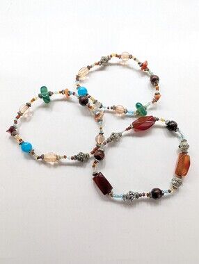 Bohemian Style Layered Stackable Mixed Beaded Stone Glass Stretch Bracelets